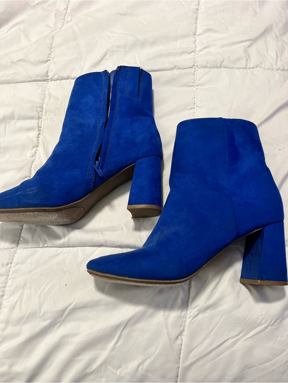 Suede Royal Blue Ankle Booties with Block Heel